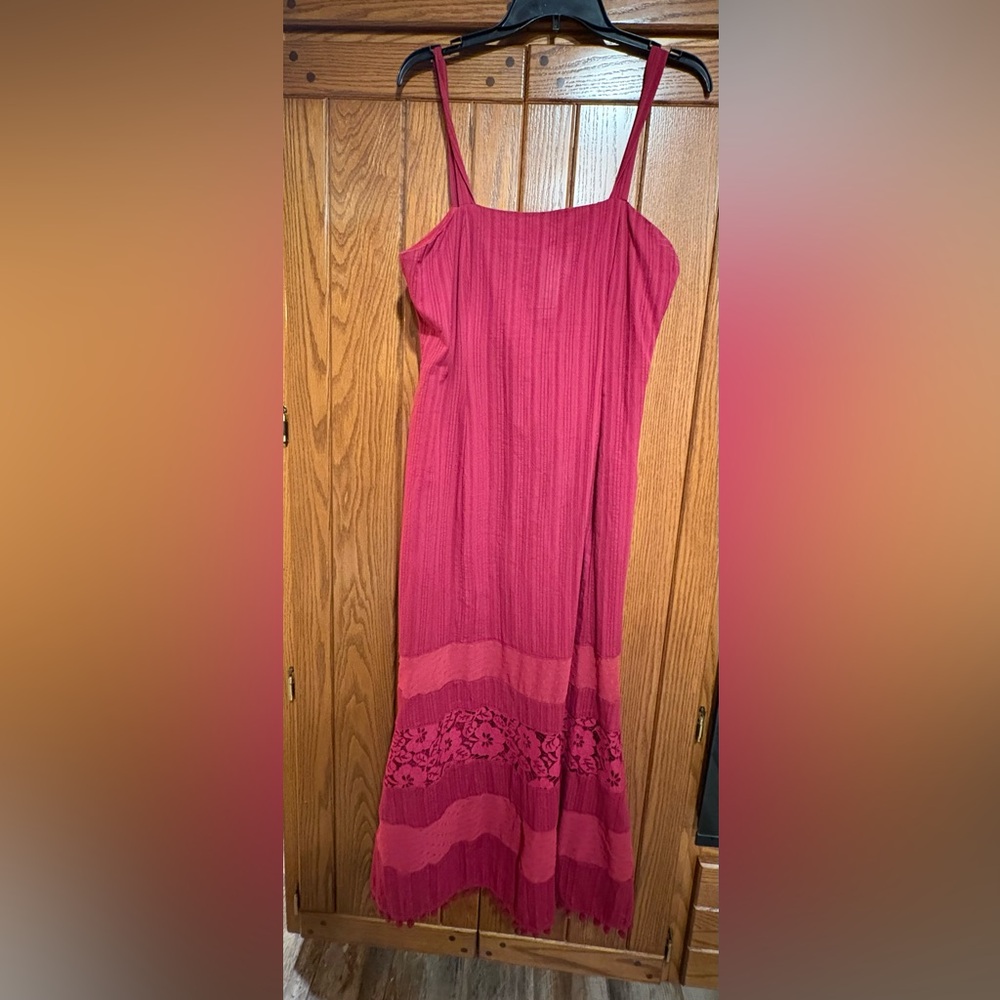 Lulu's Red detailed Dress with lace and fringe on bottom